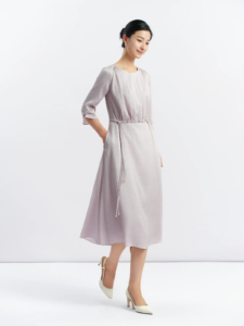 Knitted waist rope silk high waisted skirt pearl satin dress