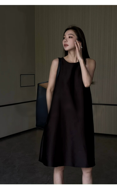 Black dress, women's summer sleeveless vest, long skirt