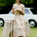 Real silk linen Perris printed French holiday dress