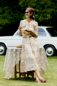 Real silk linen Perris printed French holiday dress