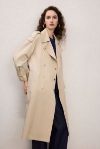 Cotton lapel double breasted long windbreaker for commuting