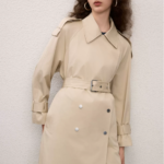 Cotton lapel double breasted long windbreaker for commuting