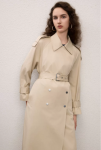 Cotton lapel double breasted long windbreaker for commuting