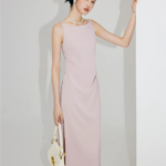 Light pink camisole dress for women in summer, one shoulder long skirt