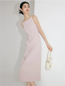 Light pink camisole dress for women in summer, one shoulder long skirt