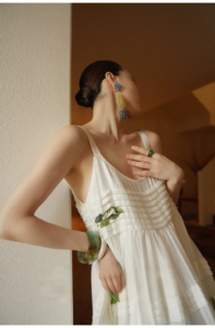 Linen blend vacation style loose suspender dress