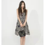 Fresh girl's artistic printed waistband and fluffy camisole skirt