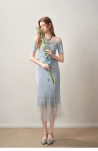 2026 Summer New Blue Hollow Knitted High Knowledge Beautiful Set Skirt