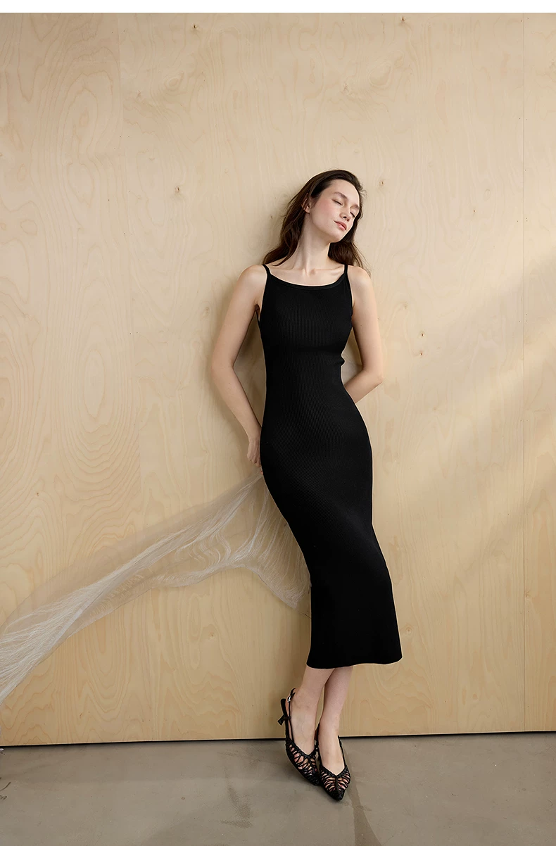 One collar camisole black dress, minimalist and elegant slim fit dress One collar camisole black dress, minimalist and elegant slim fit dress