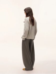 Ramie rolled edge round neck loose knit pullover sweater for women