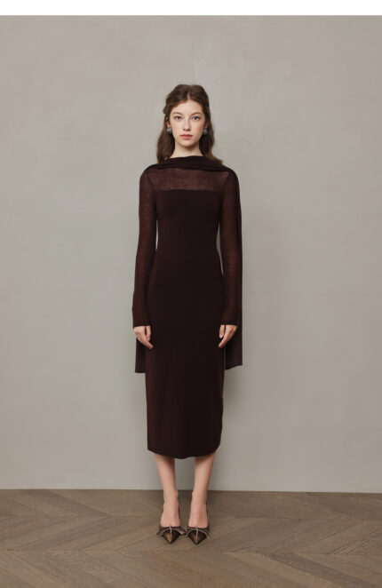 French style light luxury long sleeved slim fit dress for evening wear