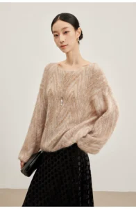 59% mohair handmade beaded plush soft and loose pullover sweater