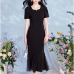 Square collar temperament fish tail dress