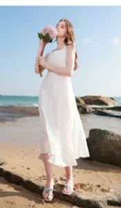 New square neck slim fit sleeveless vest dress for spring and summer of 2026