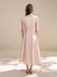 French lace waist cinching A-line length dress