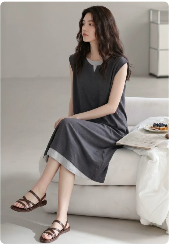 Summer pure cotton vest home clothes for women with breast pads and sleeping skirts