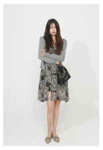Fresh girl's artistic printed waistband and fluffy camisole skirt