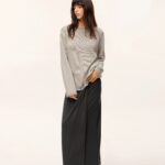 Ramie rolled edge round neck loose knit pullover sweater for women