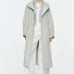 French jacquard scarf collar long windbreaker for women