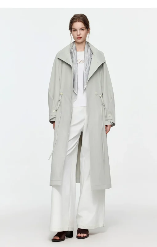 French jacquard scarf collar long windbreaker for women