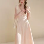 French lace waist cinching A-line length dress