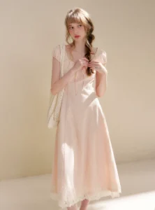 French lace waist cinching A-line length dress