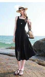 New square neck slim fit sleeveless vest dress for spring and summer of 2026