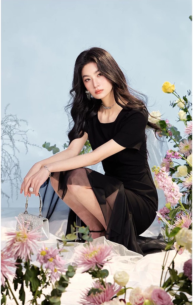 Square collar temperament fish tail dress!!2219009625610 Square collar temperament fish tail dress