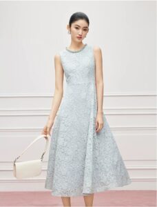 Nail bead blue lace sleeveless dress