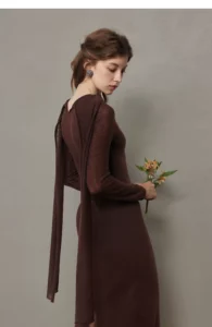 French style light luxury long sleeved slim fit dress for evening wear
