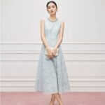 Nail bead blue lace sleeveless dress