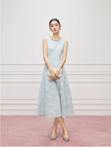 Nail bead blue lace sleeveless dress