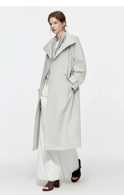 French jacquard scarf collar long windbreaker for women